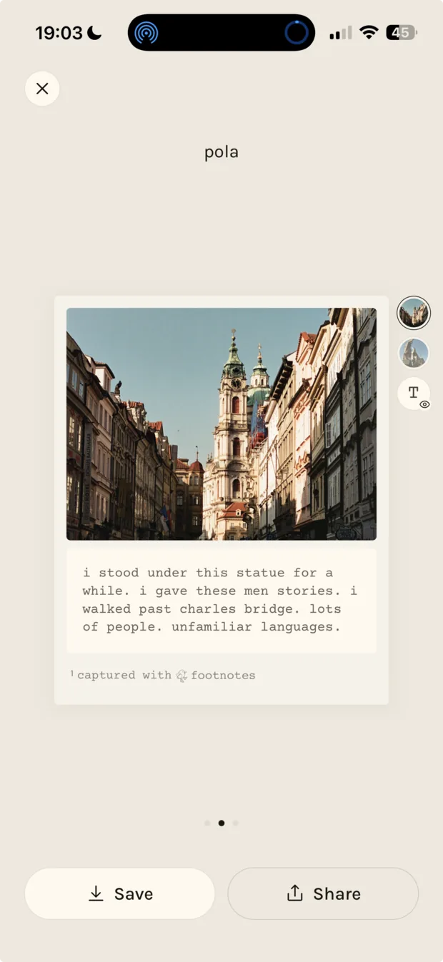 A note laid out as a card you can save or share, photograph above the writing.